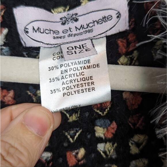 Muche et Muchette Black & White Multicolor Fuzzy Knit Cardigan Size OS - Picture 8 of 8